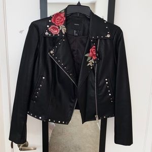 Embroidered Leather Jacket Size:L